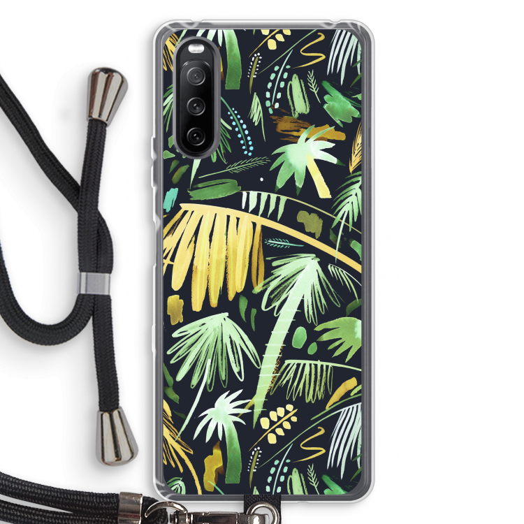 Tropical Palms Dark: Sony Sony Xperia 10 III Transparant Hoesje met koord