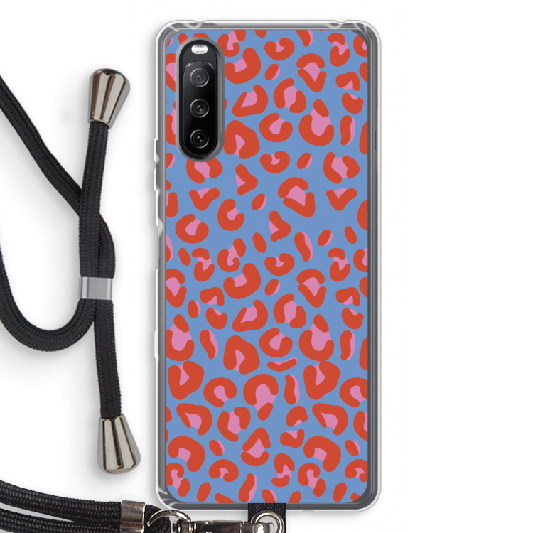 Leopard blue: Sony Sony Xperia 10 III Transparant Hoesje met koord