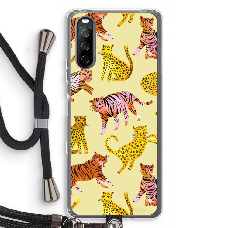 Cute Tigers and Leopards: Sony Sony Xperia 10 III Transparant Hoesje met koord