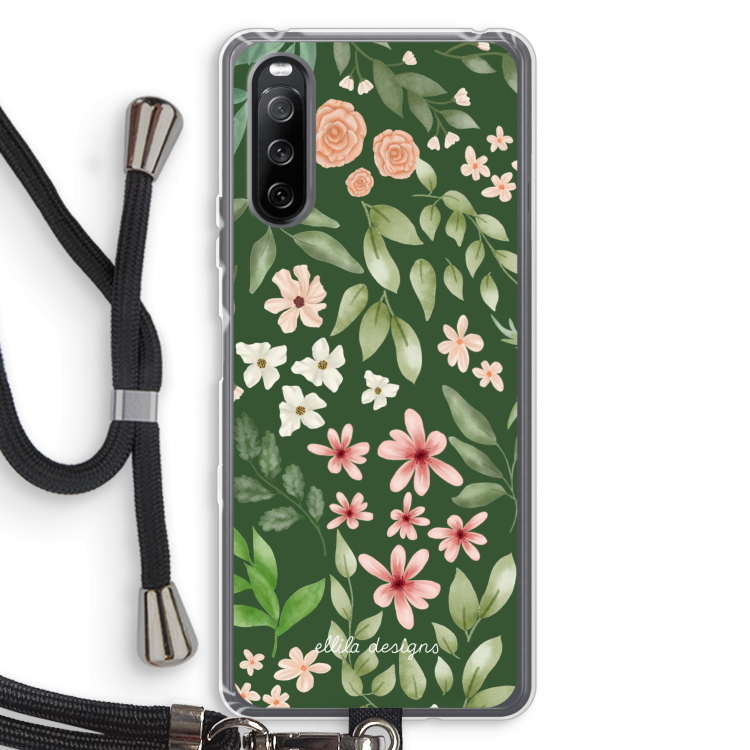 Botanical green sweet flower heaven: Sony Sony Xperia 10 III Transparant Hoesje met koord