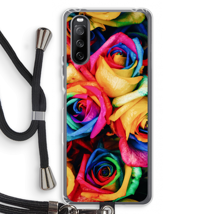 Neon bloemen: Sony Sony Xperia 10 III Transparant Hoesje met koord