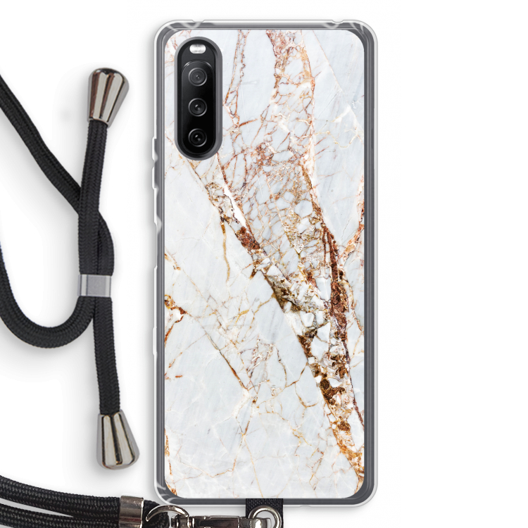 Goud marmer: Sony Sony Xperia 10 III Transparant Hoesje met koord