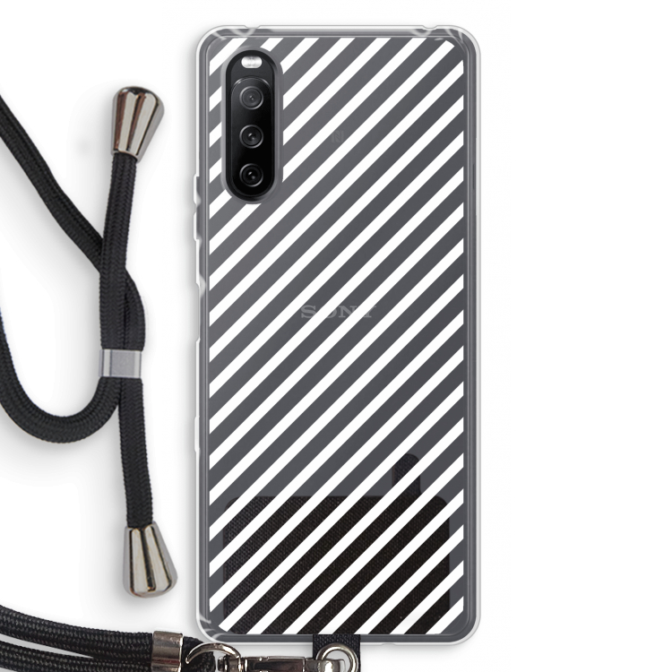 Strepen zwart-wit: Sony Sony Xperia 10 III Transparant Hoesje met koord