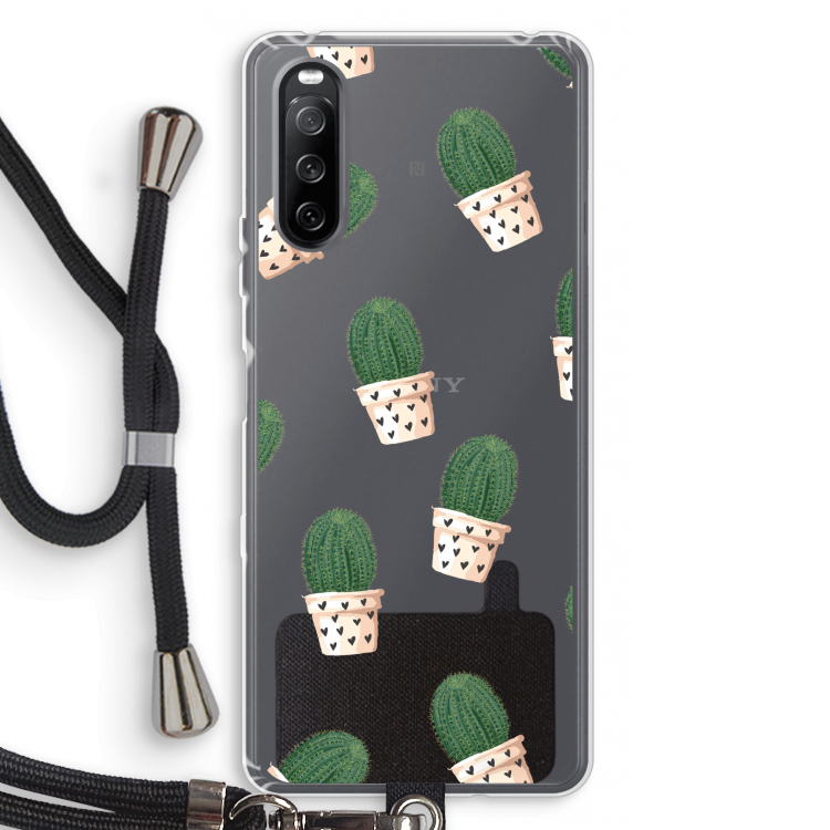 Cactusprint roze: Sony Sony Xperia 10 III Transparant Hoesje met koord