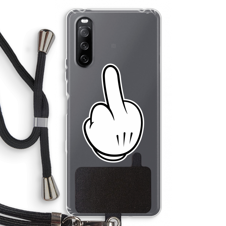 Middle finger white: Sony Sony Xperia 10 III Transparant Hoesje met koord