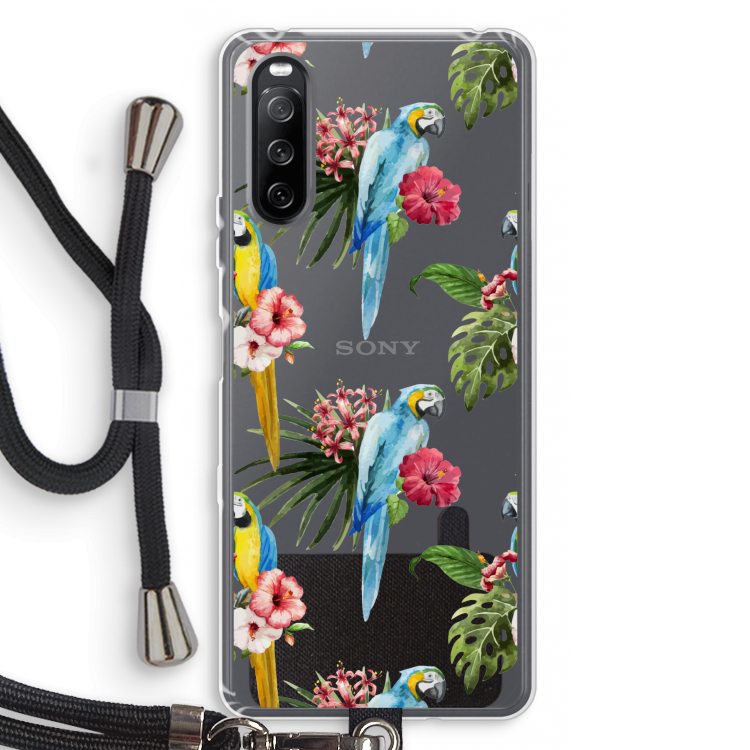 Kleurrijke papegaaien: Sony Sony Xperia 10 III Transparant Hoesje met koord