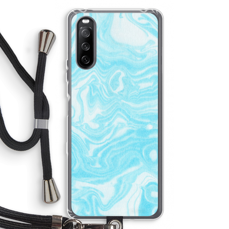 Waterverf blauw: Sony Sony Xperia 10 III Transparant Hoesje met koord
