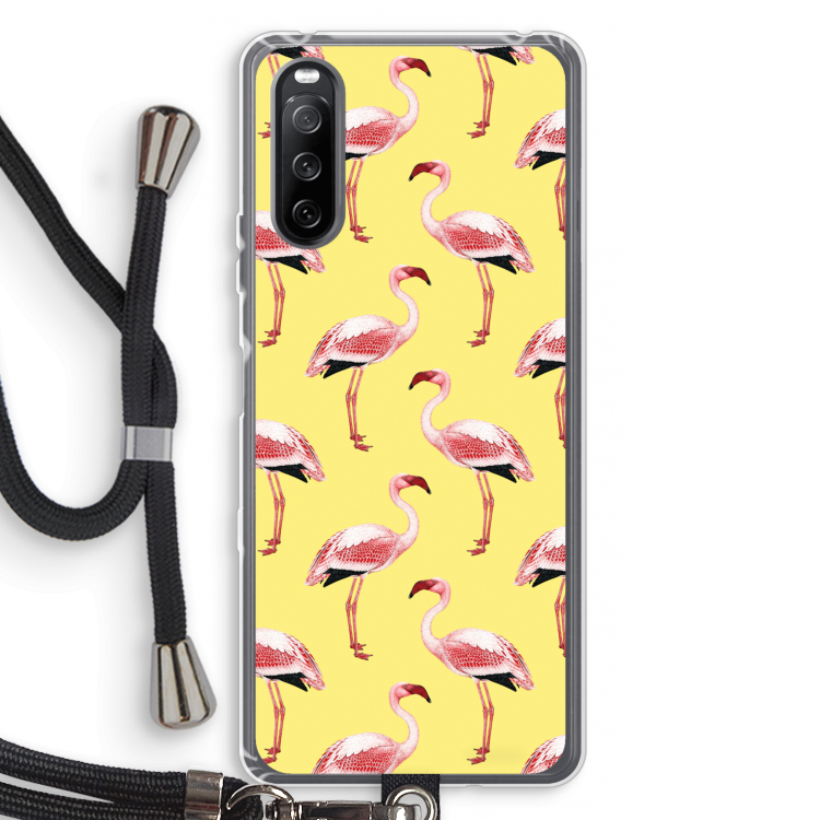 Flamingo's geel: Sony Sony Xperia 10 III Transparant Hoesje met koord
