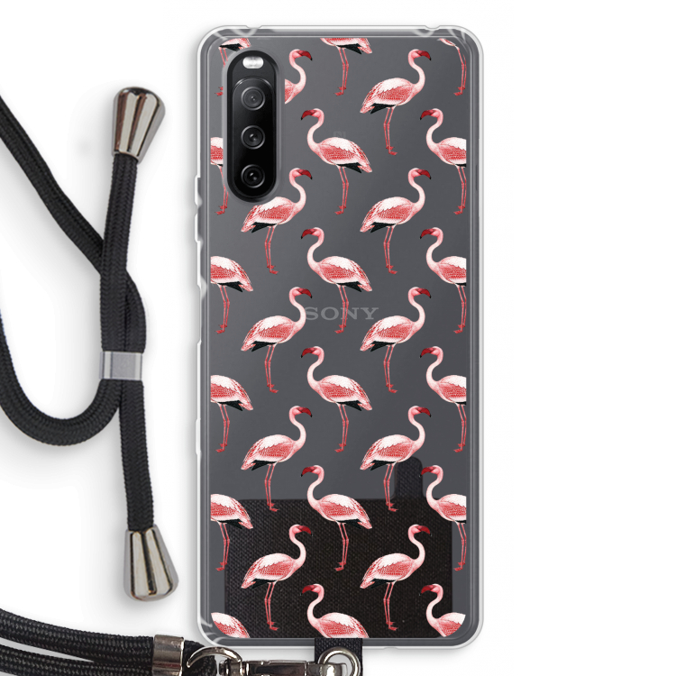 Flamingoprint groen: Sony Sony Xperia 10 III Transparant Hoesje met koord