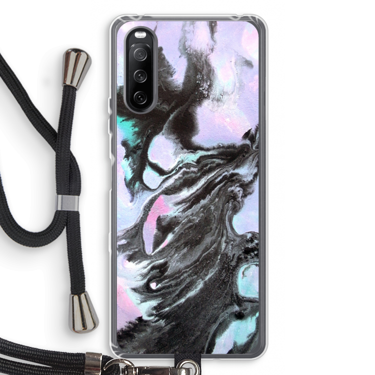 Pastel zwart: Sony Sony Xperia 10 III Transparant Hoesje met koord