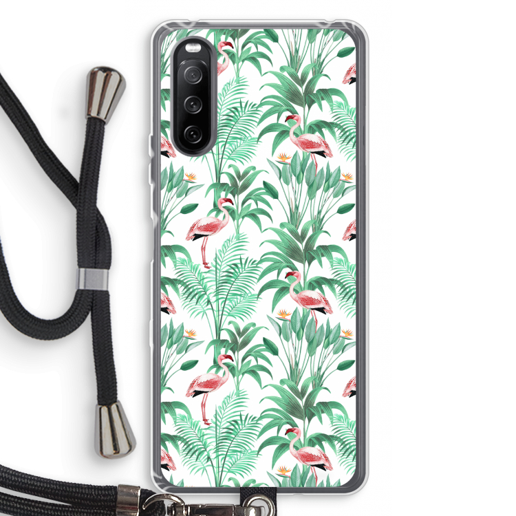 Flamingo bladeren: Sony Sony Xperia 10 III Transparant Hoesje met koord