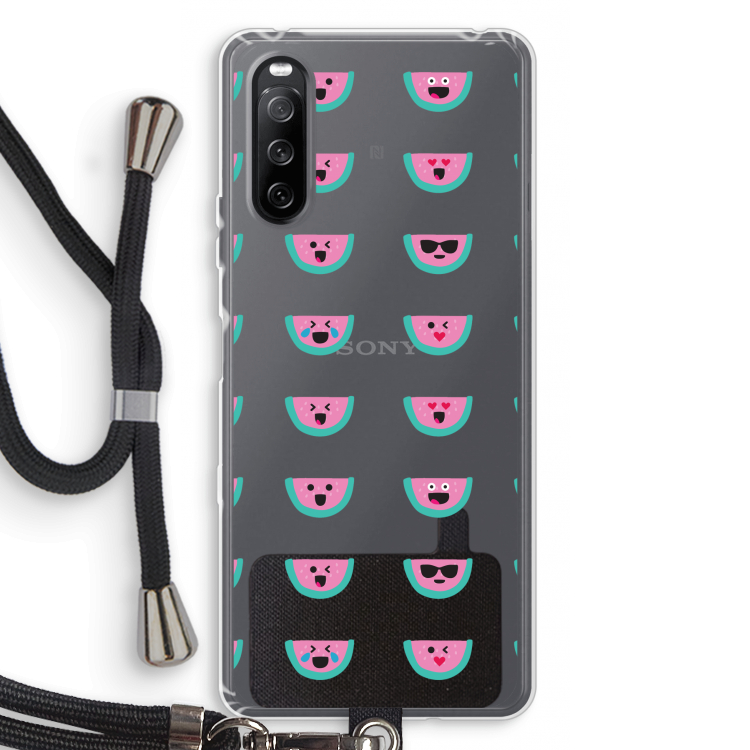 Smiley watermeloenprint: Sony Sony Xperia 10 III Transparant Hoesje met koord