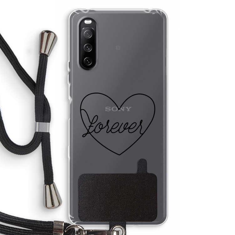Forever heart black: Sony Sony Xperia 10 III Transparant Hoesje met koord