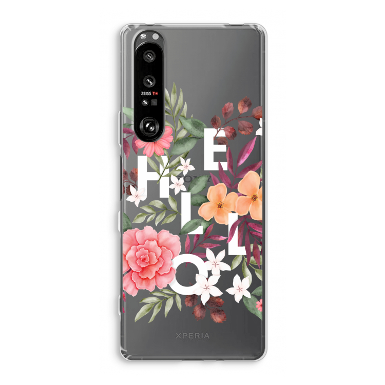 Hello in flowers: Sony Xperia 1 III Transparant Hoesje