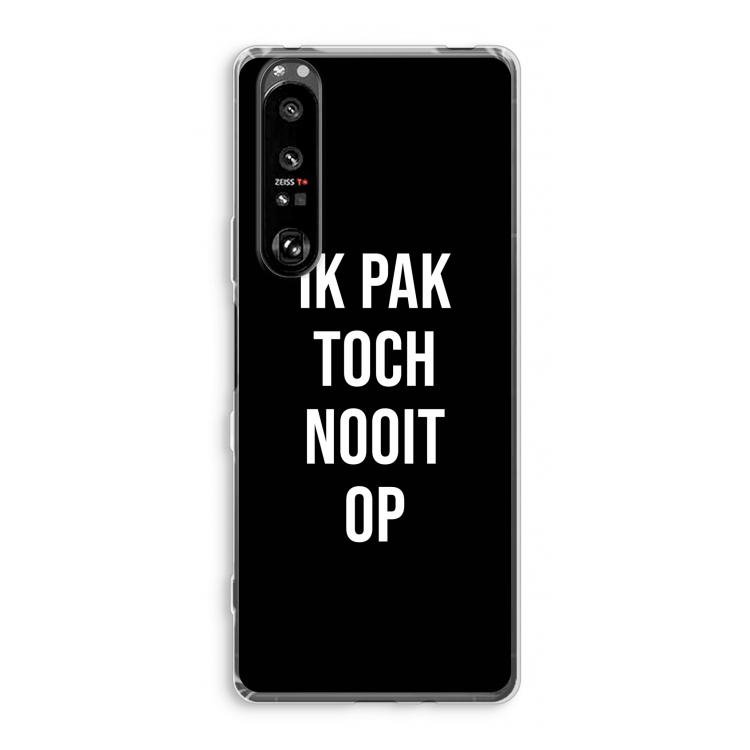 Ik pak nooit op - Zwart: Sony Xperia 1 III Transparant Hoesje