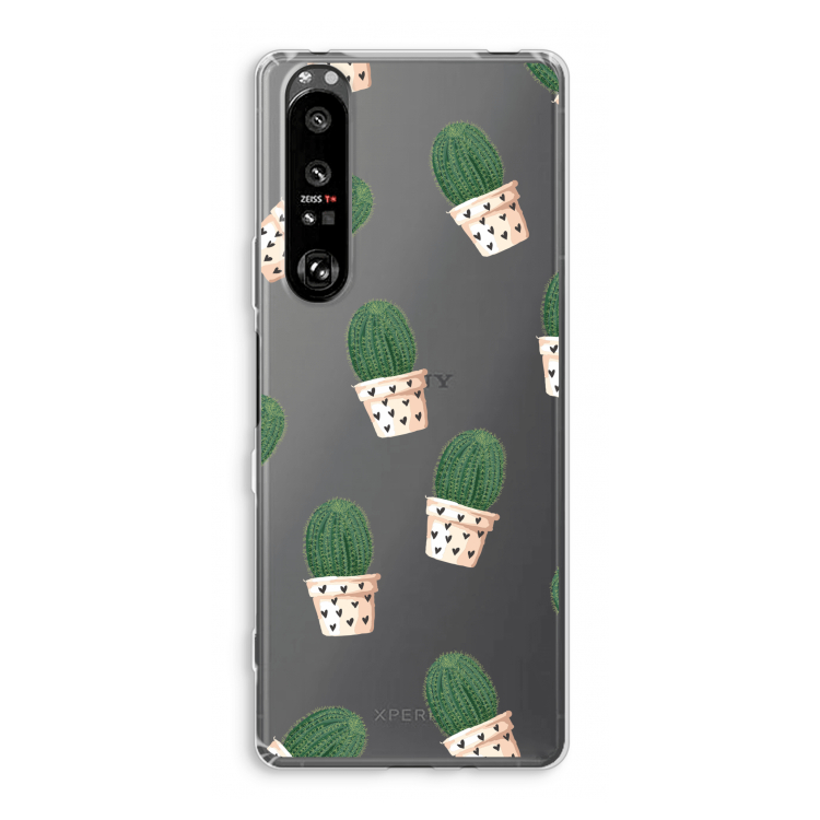 Cactusprint roze: Sony Xperia 1 III Transparant Hoesje