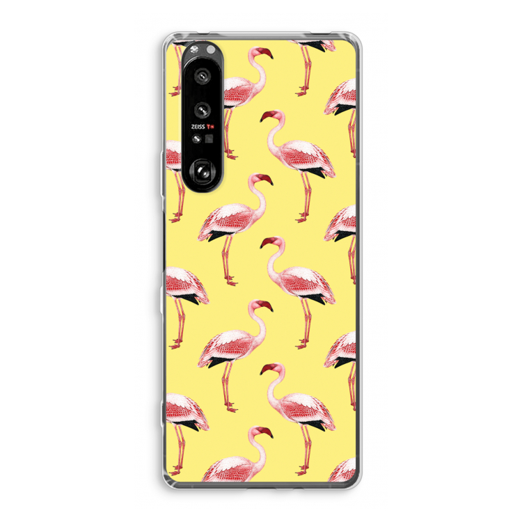 Flamingo's geel: Sony Xperia 1 III Transparant Hoesje