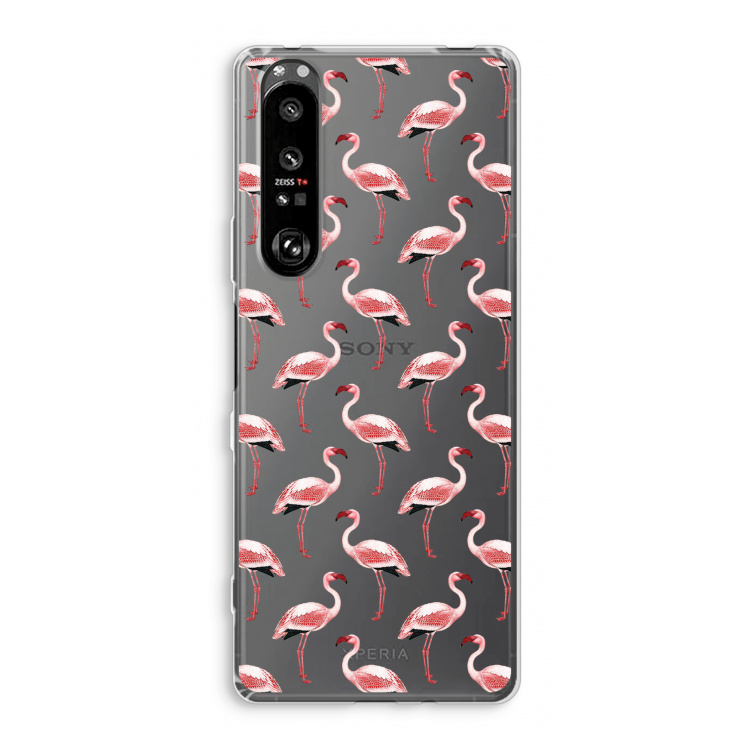 Flamingoprint groen: Sony Xperia 1 III Transparant Hoesje
