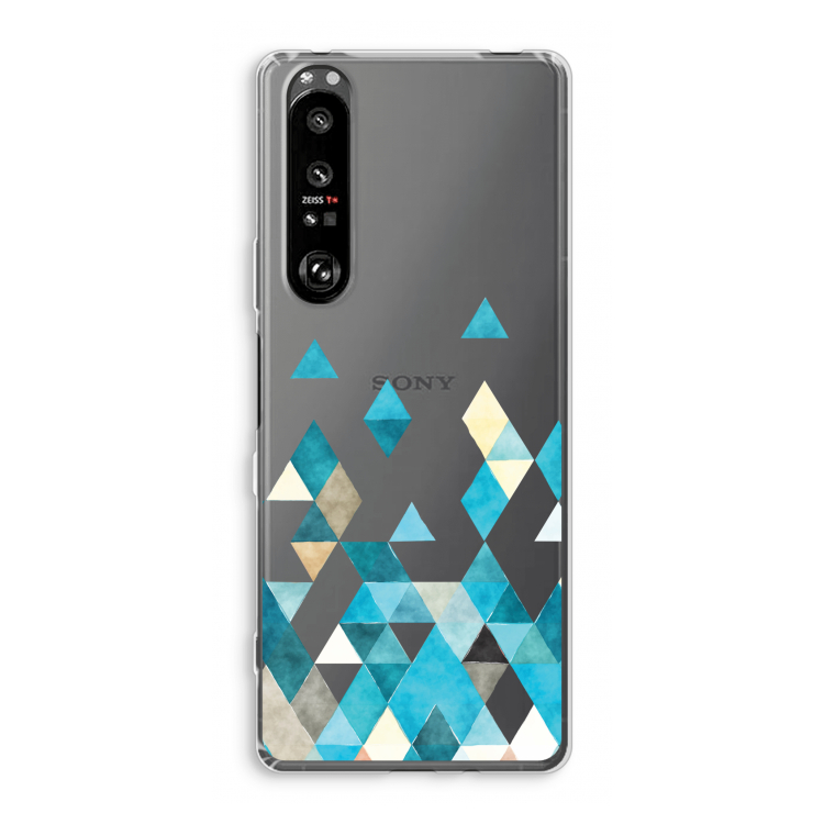 Gekleurde driehoekjes blauw: Sony Xperia 1 III Transparant Hoesje