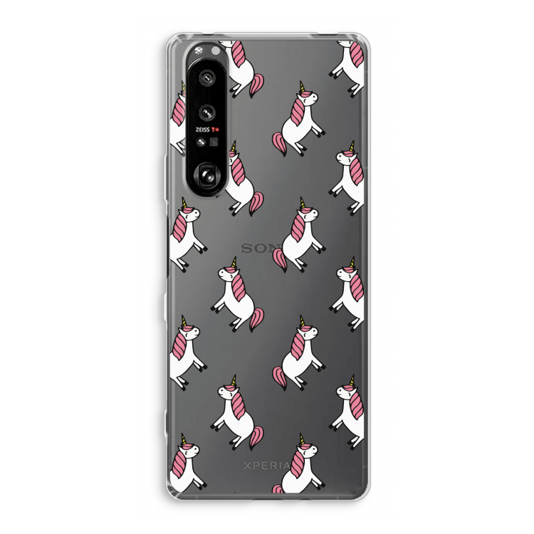 Eenhoorns overal: Sony Xperia 1 III Transparant Hoesje
