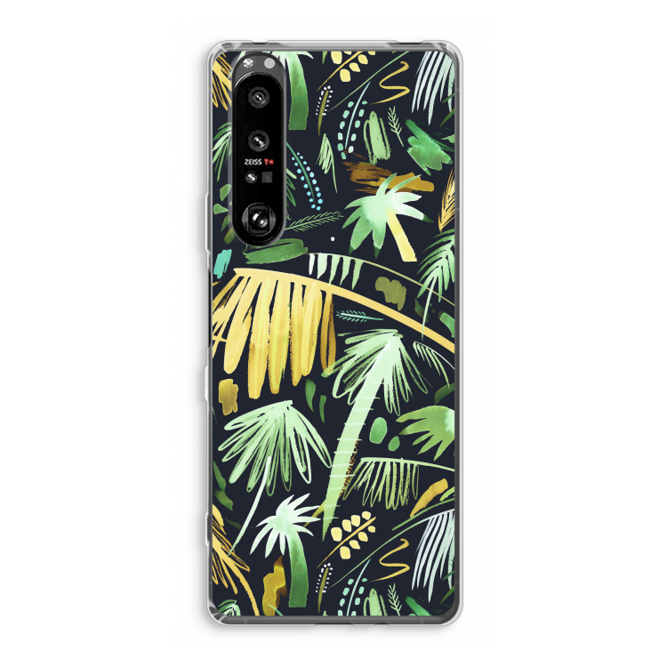 Tropical Palms Dark: Sony Xperia 1 III Transparant Hoesje