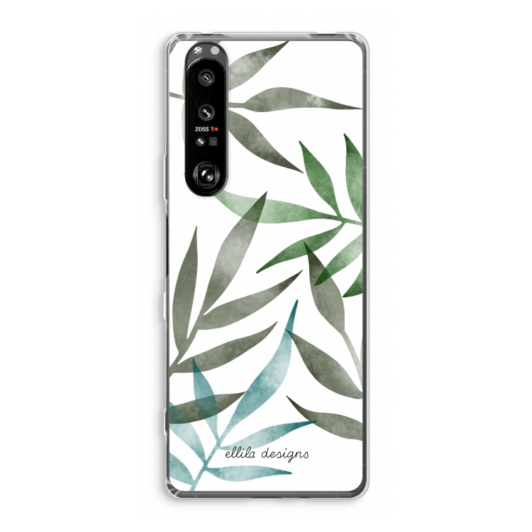 Tropical watercolor leaves: Sony Xperia 1 III Transparant Hoesje