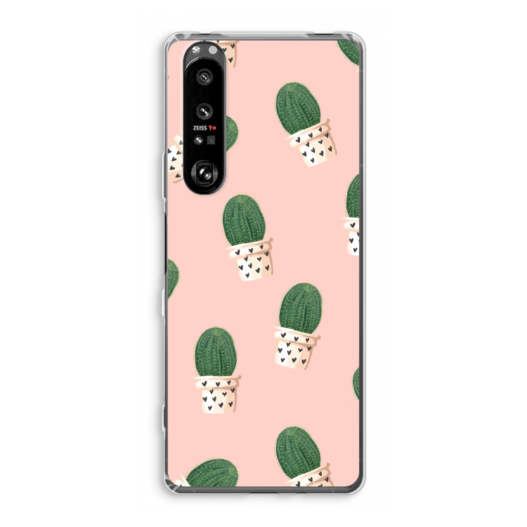 Cactusprint roze: Sony Xperia 1 III Transparant Hoesje