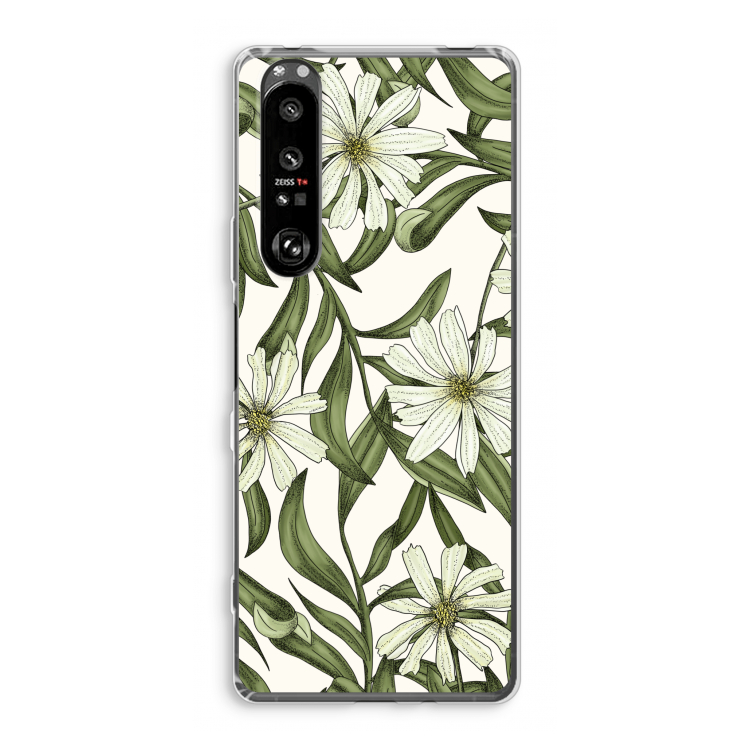 Wit bloemenpatroon: Sony Xperia 1 III Transparant Hoesje