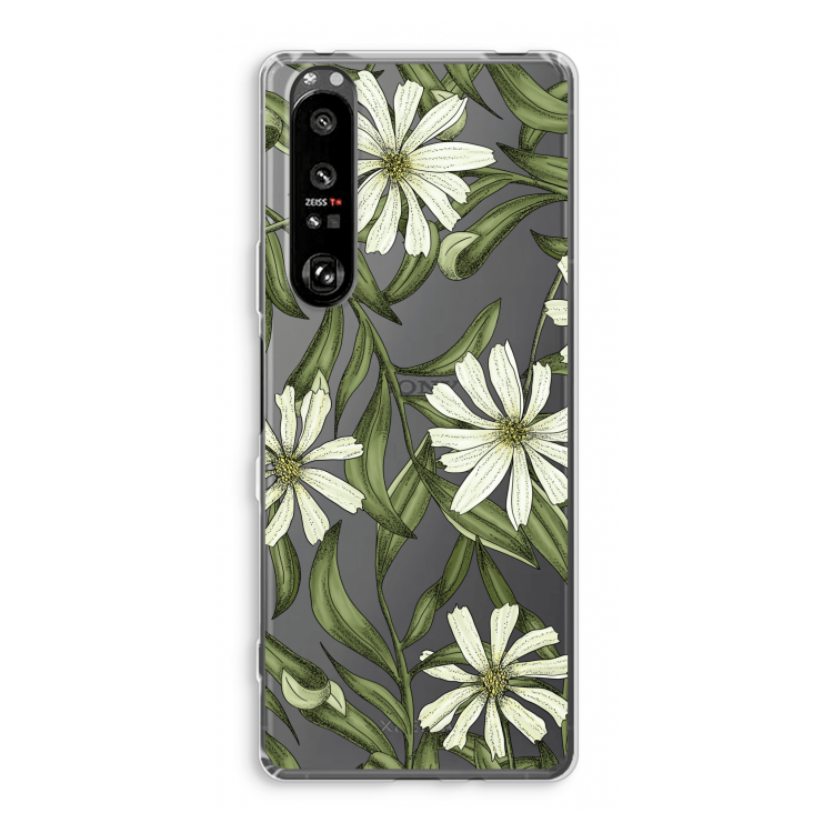 Wit bloemenpatroon: Sony Xperia 1 III Transparant Hoesje