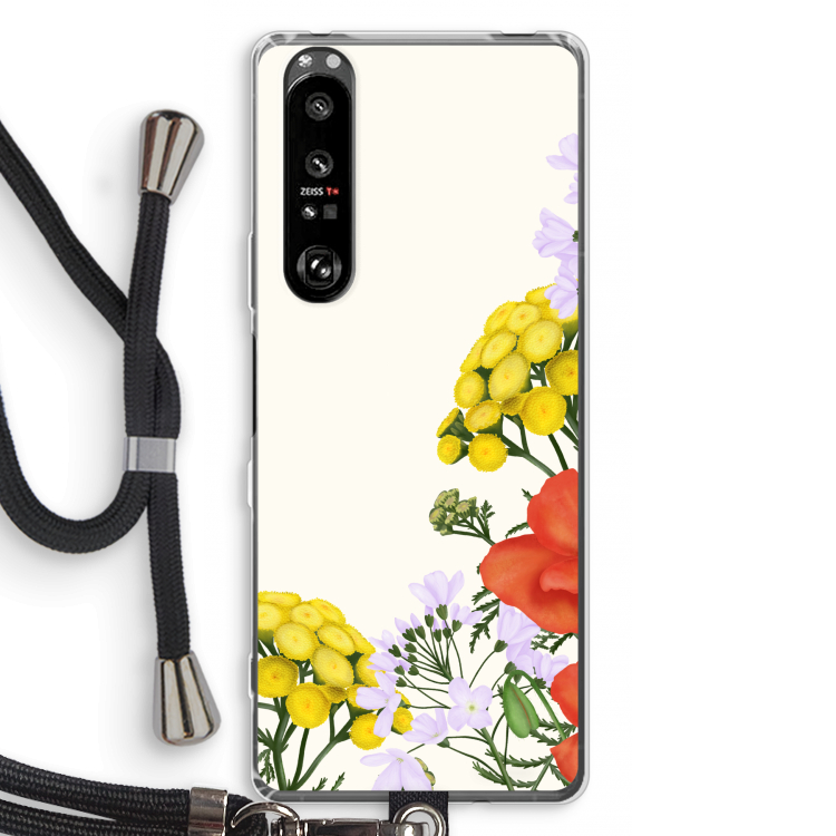 Wilde bloemen: Sony Xperia 1 III Transparant Hoesje met koord