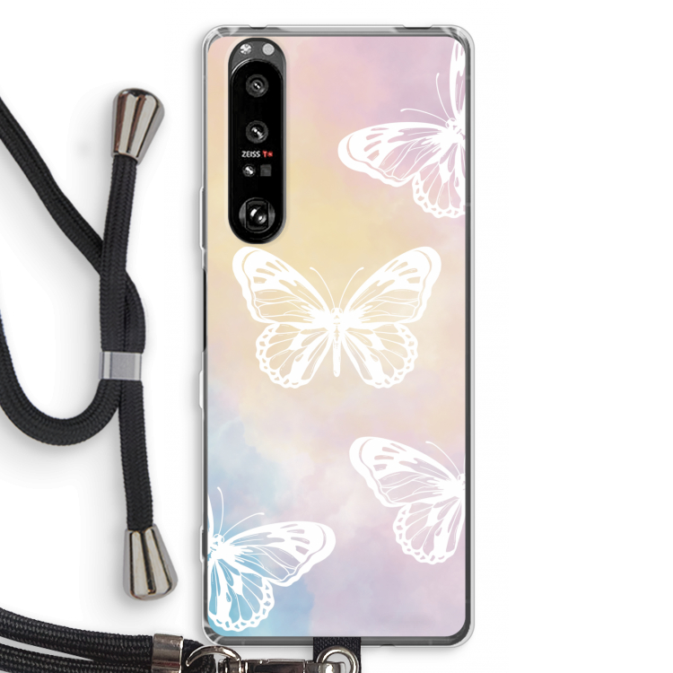 White butterfly: Sony Xperia 1 III Transparant Hoesje met koord