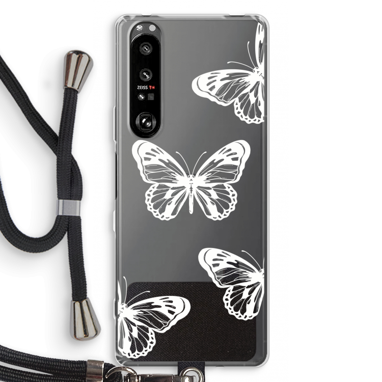 White butterfly: Sony Xperia 1 III Transparant Hoesje met koord
