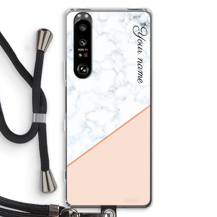 Marmer in stijl: Sony Xperia 1 III Transparant Hoesje met koord