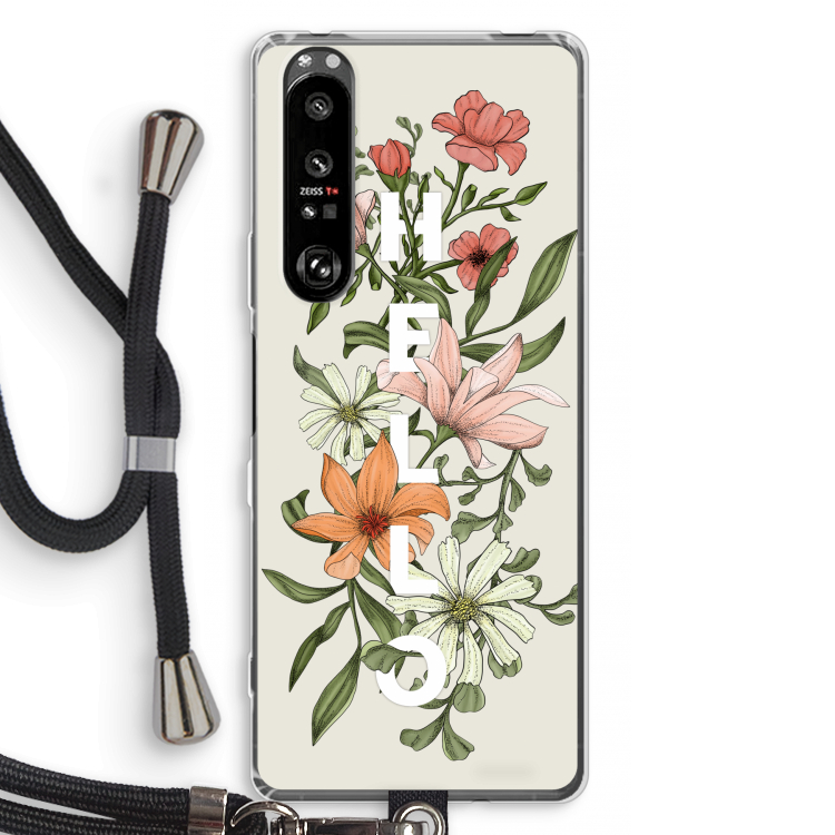 Hello bloemen: Sony Xperia 1 III Transparant Hoesje met koord