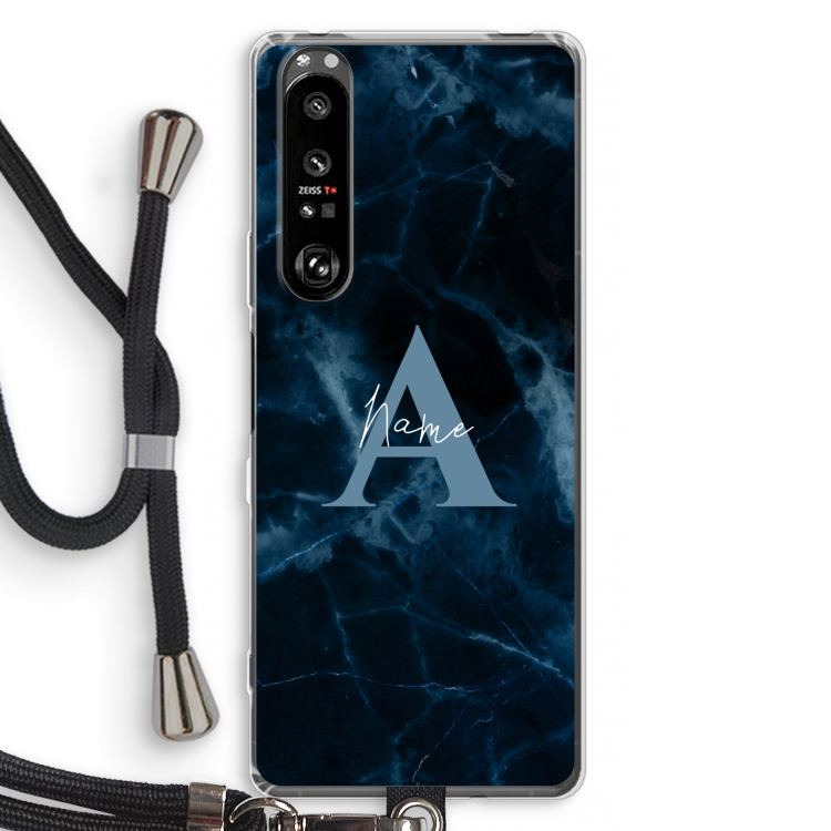 Midnight Marble: Sony Xperia 1 III Transparant Hoesje met koord