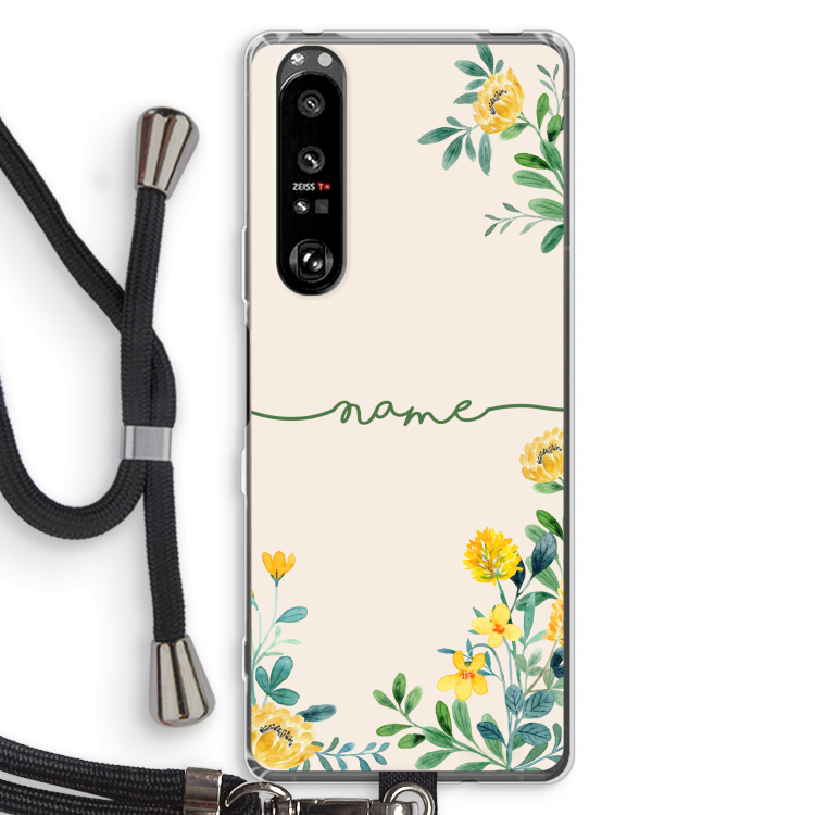 Gele bloemen: Sony Xperia 1 III Transparant Hoesje met koord