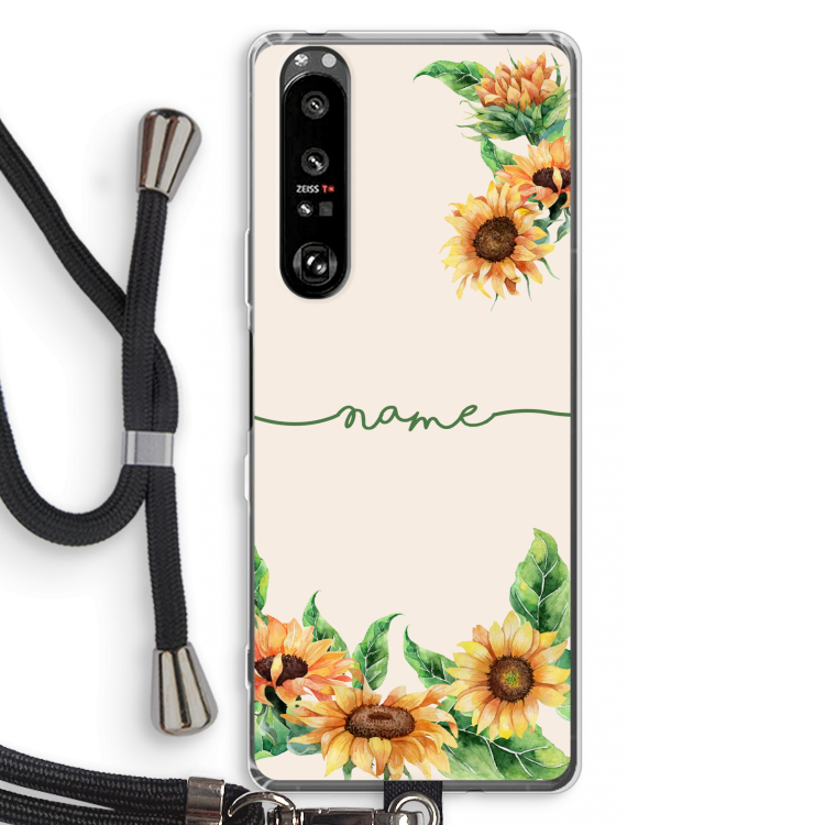 Zonnebloemen: Sony Xperia 1 III Transparant Hoesje met koord