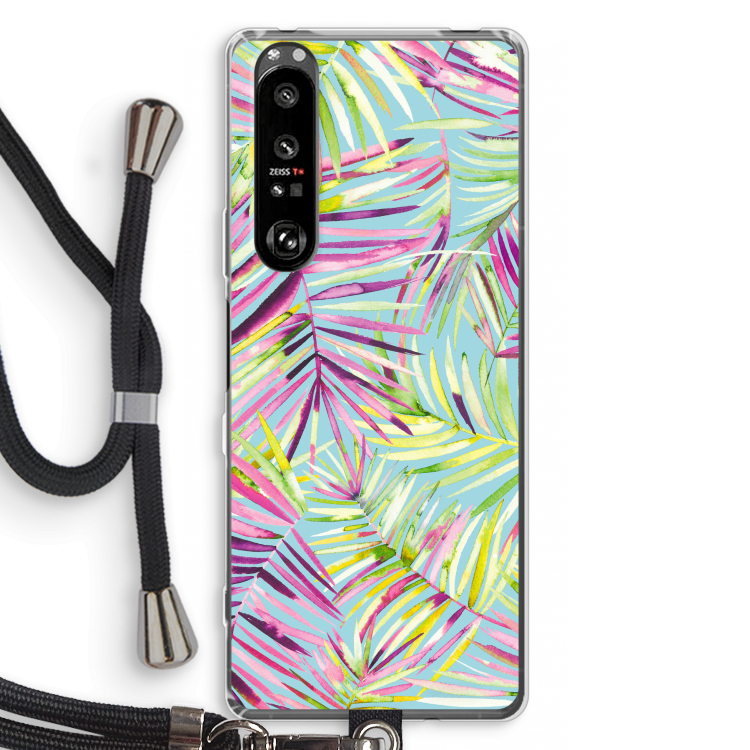 Tropical Palms Blue: Sony Xperia 1 III Transparant Hoesje met koord