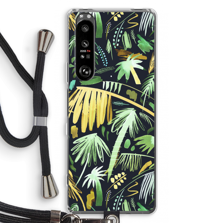 Tropical Palms Dark: Sony Xperia 1 III Transparant Hoesje met koord