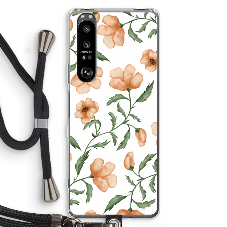 Peachy flowers: Sony Xperia 1 III Transparant Hoesje met koord