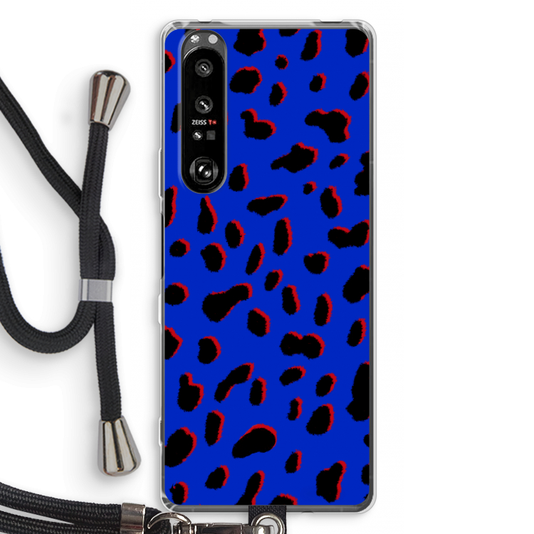 Blue Leopard: Sony Xperia 1 III Transparant Hoesje met koord