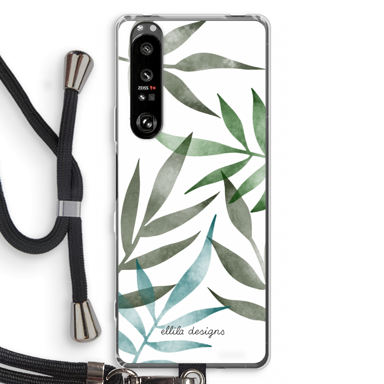 Tropical watercolor leaves: Sony Xperia 1 III Transparant Hoesje met koord