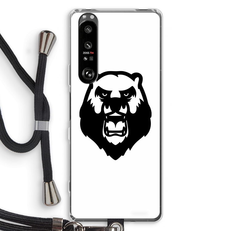 Angry Bear (white): Sony Xperia 1 III Transparant Hoesje met koord