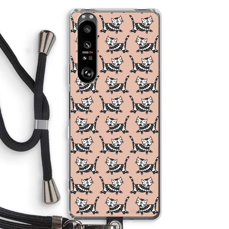 Zwarte poes: Sony Xperia 1 III Transparant Hoesje met koord