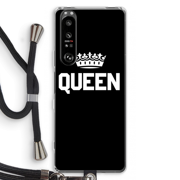 Queen zwart: Sony Xperia 1 III Transparant Hoesje met koord
