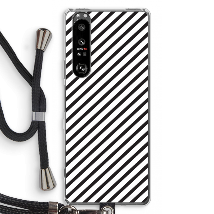 Strepen zwart-wit: Sony Xperia 1 III Transparant Hoesje met koord