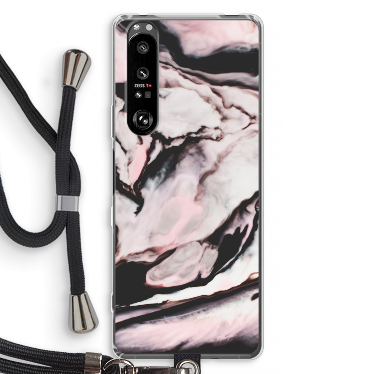 Roze stroom: Sony Xperia 1 III Transparant Hoesje met koord