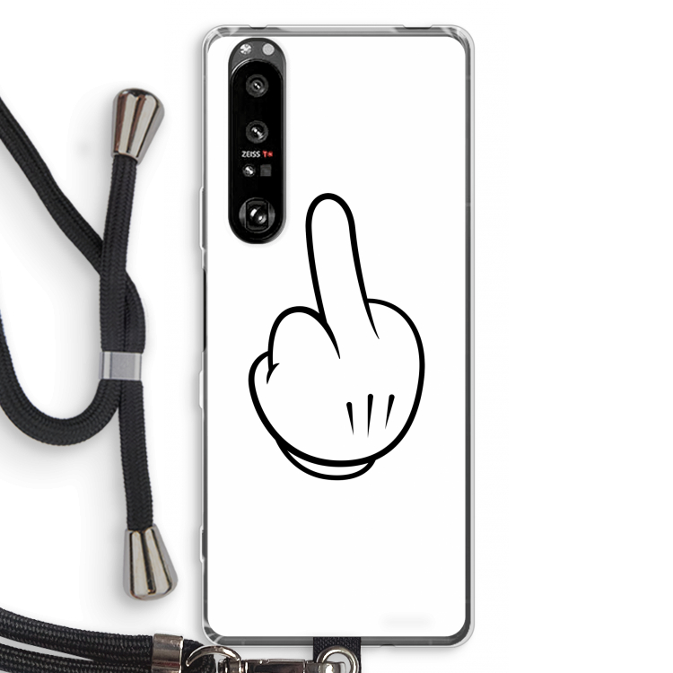 Middle finger white: Sony Xperia 1 III Transparant Hoesje met koord