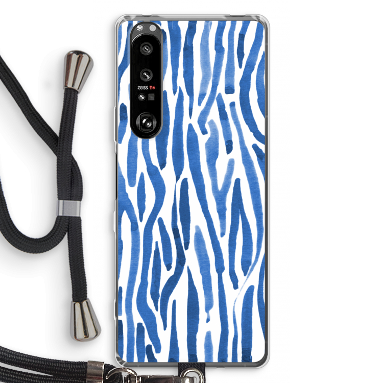 Blauwe nerven: Sony Xperia 1 III Transparant Hoesje met koord