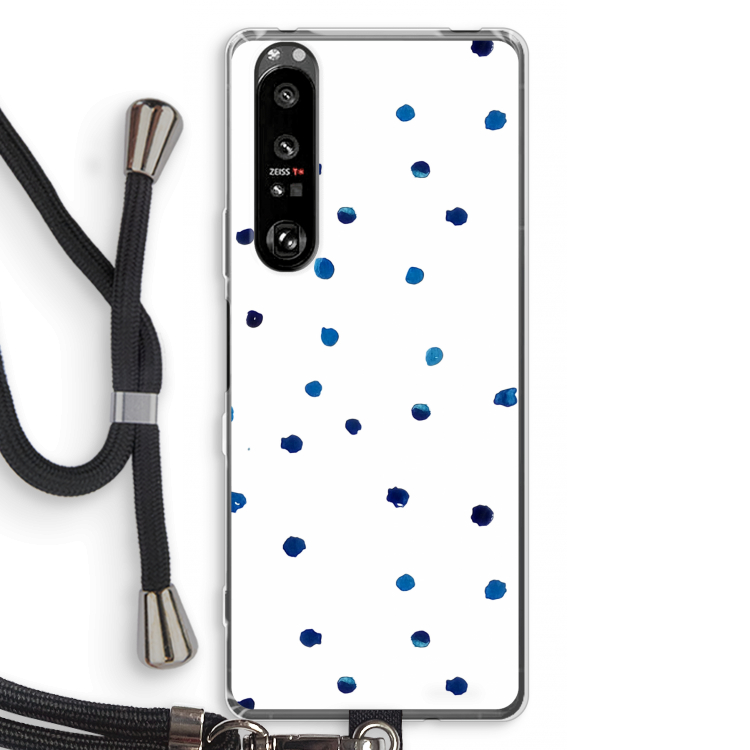Blauwe stippen: Sony Xperia 1 III Transparant Hoesje met koord